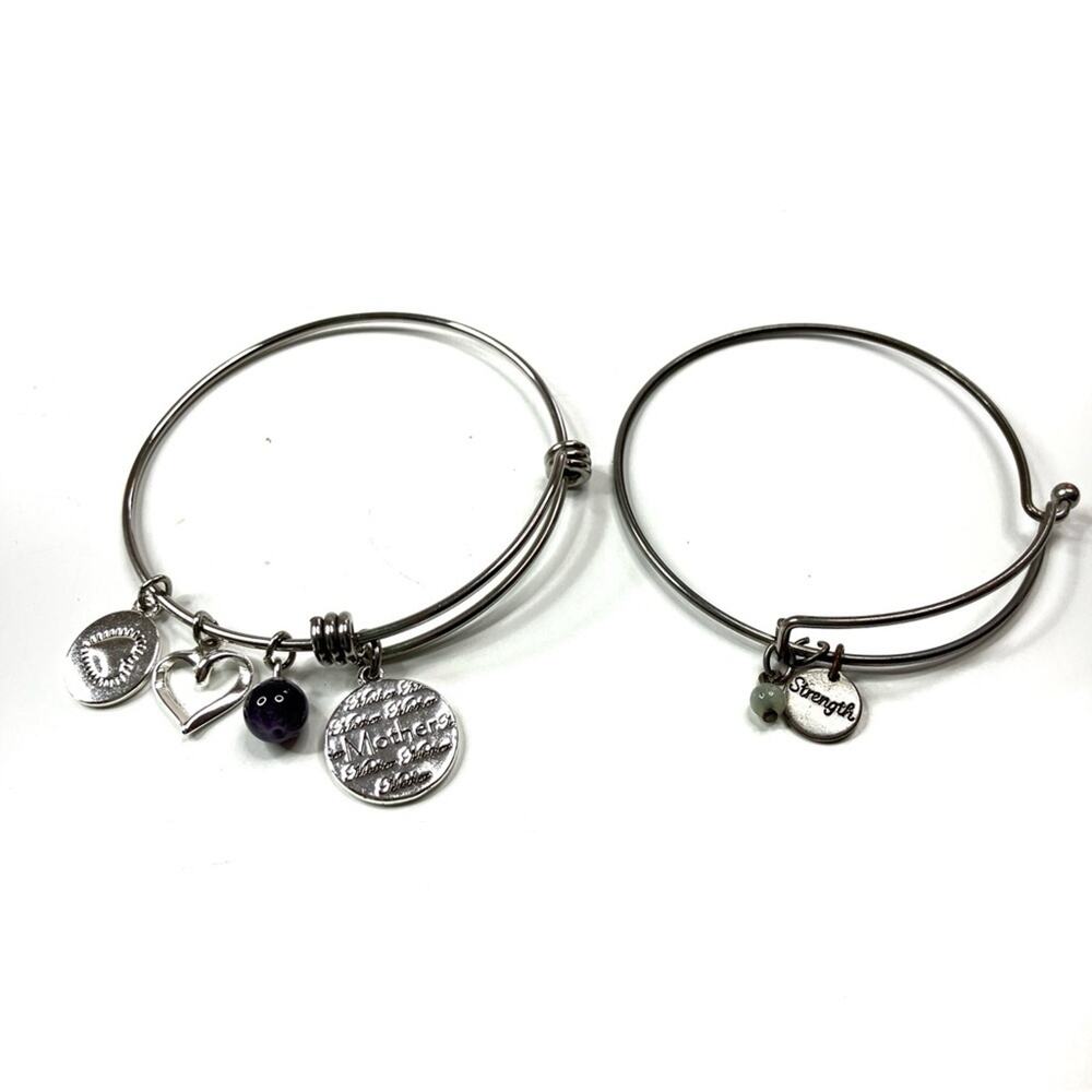3/$30 Lot of 2 Bracelets- Silver Mother Strength Purple Beads Hearts
